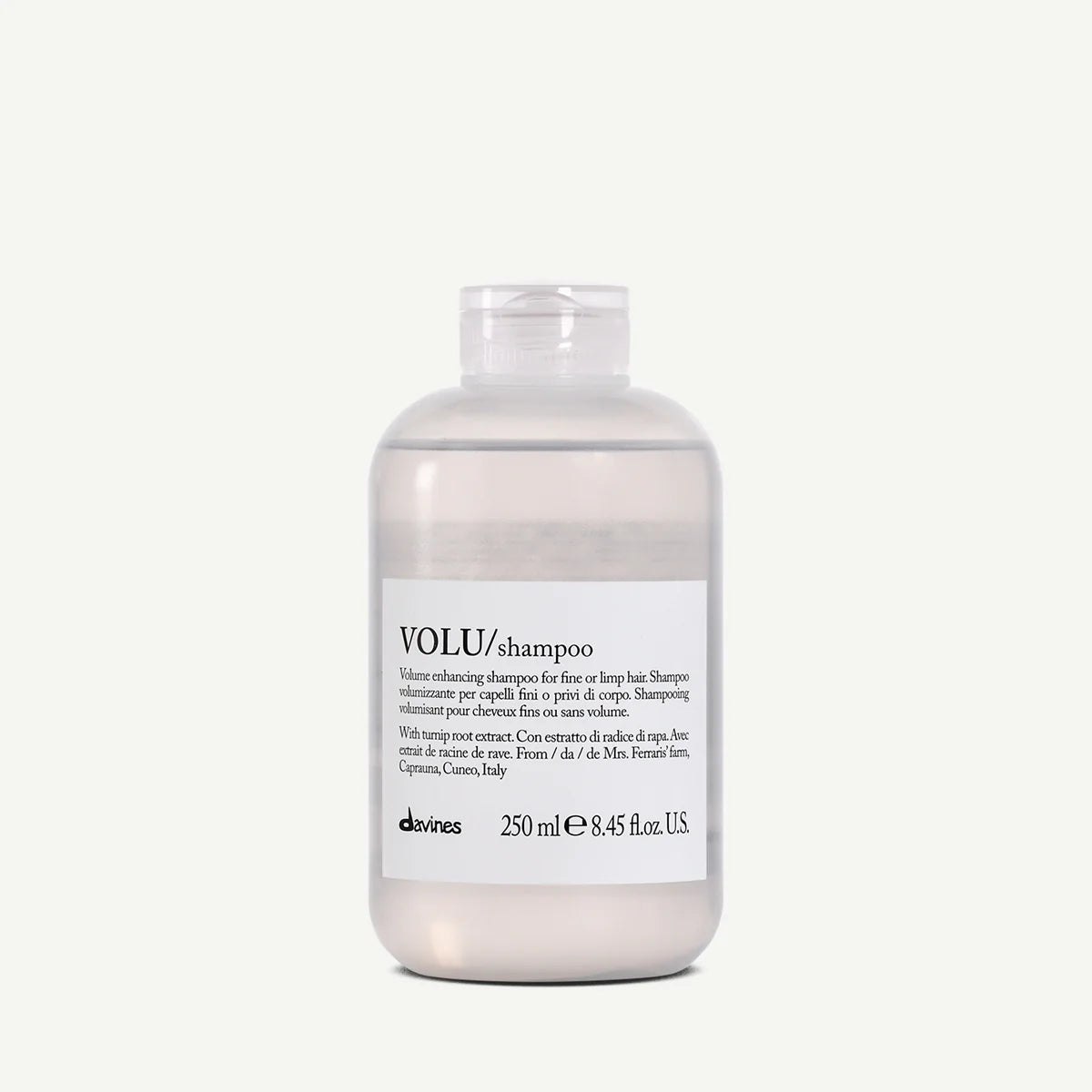 Davines VOLU Shampoo 250ml clear squeeze bottle