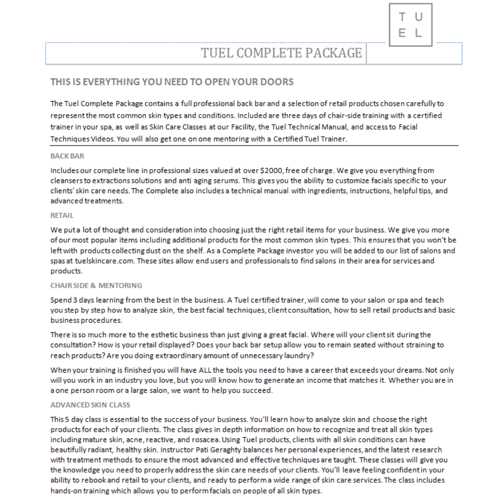TUEL COMPLETE PACKAGE