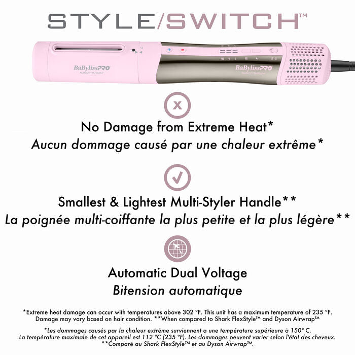 BaBylissPRO® Nano Titanium™ STYLE/SWITCH™ Ionic Multi-Styler & Dryer (Limited Edition Pink)