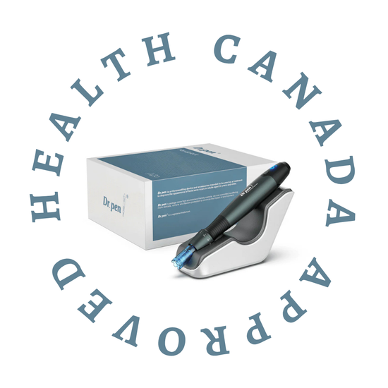 Dr. pen with packaging and 'Health Canada Approved' text on a white background