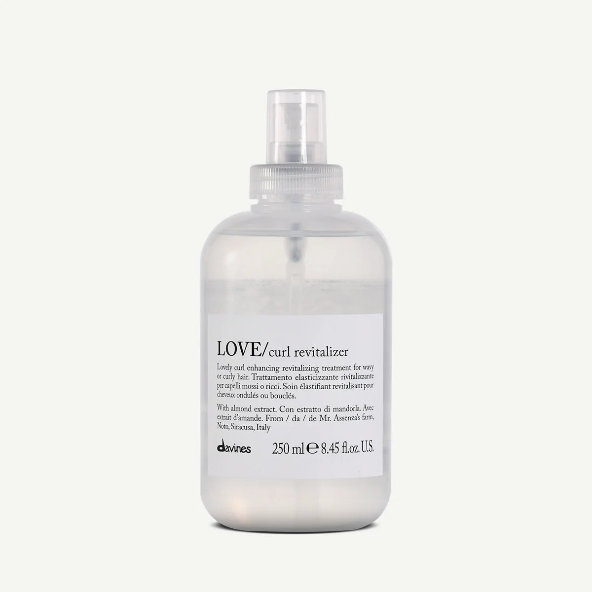 Davines LOVE CURL Revitalizer 250ml clear spray bottle